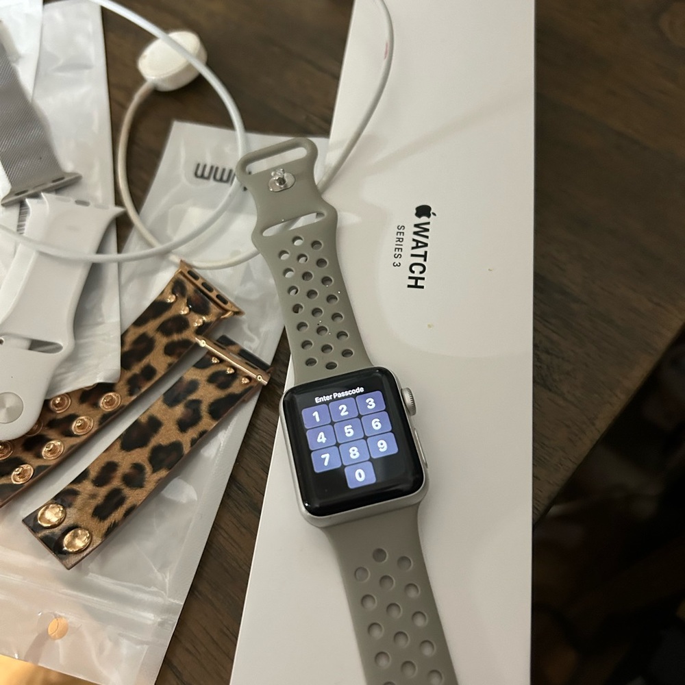 Apple Watch Series 3, 38 mm, Silver Aluminum.  Barely used